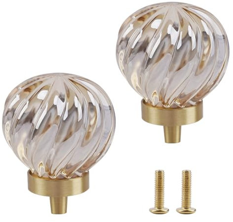 NAHUAA 2Pcs Crystal Door Knobs 35x45mm Crystal Glass Cabinet Knobs Round Drawer Knob Kitchen Cupboards Knob Wardrobe Pull Handles for Chest of Drawers with M4 x15 Screws