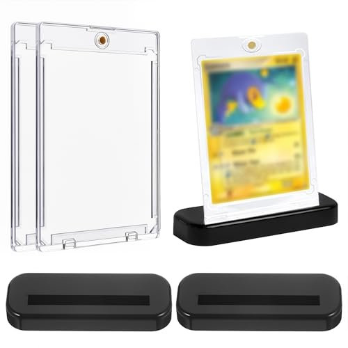 2 Pezzi Carte Cornici Acriliche Magnetiche 35PT con 2 Supporti, Impermeabile, UV Protettivo, Trasparente Magnetic Trading Card Holder per Schede del Gioco, Carte Sportive, Carte da Collezione