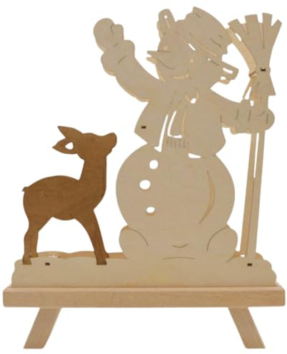 Erzwelt - Standleuchte 3D – Weihnachtsdeko – Schneemann mit Reh | 35 x 27 x 5 – Holz-Deko für Weihnachten – Fensterbeleuchtung – Original Erzgebirge – leuchtende Fensterdekoration
