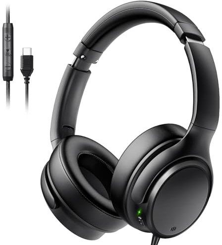 USB C Headphones Wired Over Ear Wired Headset with 28dB ANC, Noise Cancelling Headphones for School/Gaming/Audiobooks/Sport/Travel/Outdoors/iPhone 16/15, Samsung Galaxy S25/S24