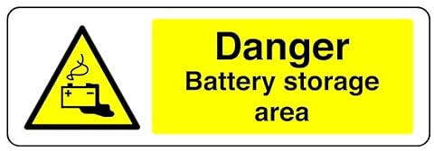 Danger Battery Storage Area - safety sign - 1.2mm Rigid plastic for indoor/outdoor usage (300mm x 100mm) Viewing Distance within 5m.