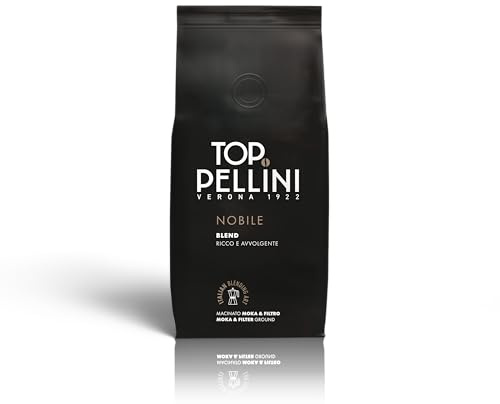 Pellini Top Nobile Caffè Macinato Moka, 185g | Aroma Equilibrato, Note di Mandorla, Tostatura Lenta, Valvola Salvafreschezza, Autentico Espresso Italiano