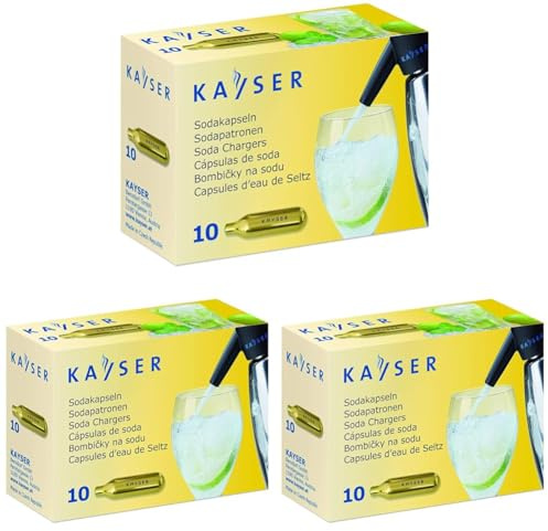Kayser Siphon de recharge, 7,5 g CO2 (E290), set de 10 pièces, Argent, Or (Lot de 3)