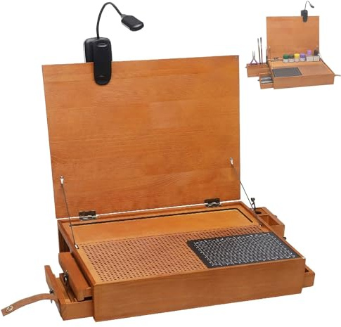 Portable Model Building and Assembly Workbench, Work Table with LED Light and Drawer, 3mm Cutting Mat, All-in-One Craft Organizer for DIY Projects