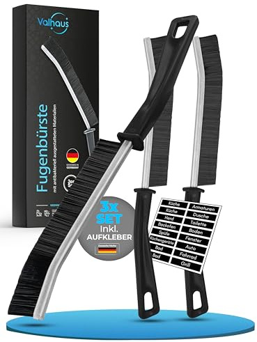 Valhaus Fugenbürste 3er Set – Reinigungsbürste mit antibakteriell ausgerüstetem Material (Silberionen), multifunktionaler Fugenreiniger Bad, Küche, WC & mehr, Harte Borsten, Cleaning Brush