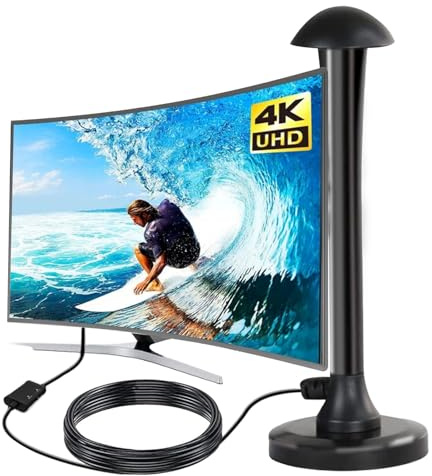 Feelyhee Indoor/Outdoor Digital TV Aerial with Signal Booster, High Gain Freeview Portable Aerial for Smart TV, Supports 4K 1080P Local TV Channels