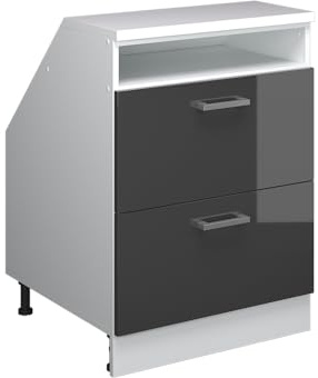 Vicco Küchenschrank für Dachschrägen R-Line, Anthrazit Hochglanz, 60 cm mit 2 Schubladen, Schrankkorpus 60 cm Tiefe, zur freien Kombination innerhalb modularer Küchensysteme