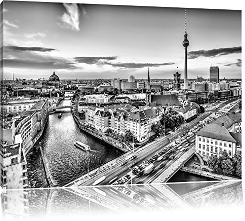 Pixxprint Skyline von Berlin, Größe: 60x40cm, Leinwandbild, fertig gespannt, Wandbild, Dekoration, Kunstdruck, kein Poster
