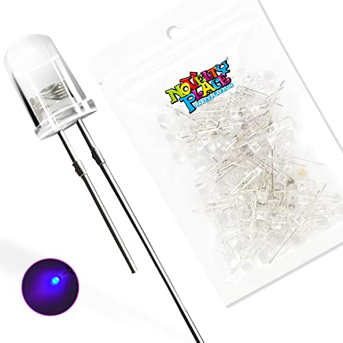 NOVELTY PLACE 5mm Purple LED Diode Light (395nm UV), 100-Pack Clear DC 3V 20mA LED Bulbs for Home DIY Science Projects Electronic Component Lights