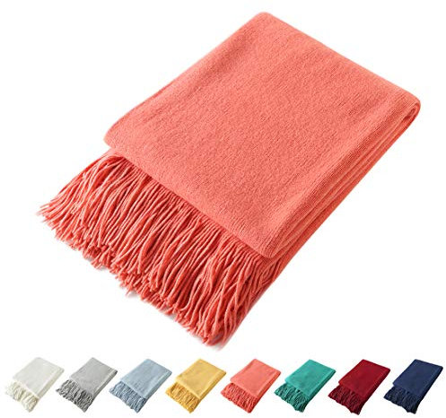 Homiest Dekorative Strickdecke mit Fransen, weich und gemütlich, für Couch, Sofa, Bett, Orange, 50 x 60 cm