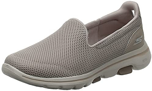 Skechers Women's GO Walk 5 Slip On Trainers, Taupe Textile Trim, 5 UK