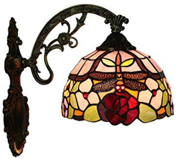 GDLight Applique Murale Libellule Style Tiffany Euro Vintage Rose vitrail Applique Murale luminaire Lampe Miroir Avant Lampe Couloir Couloir lumière, Ombre de 8 Pouces