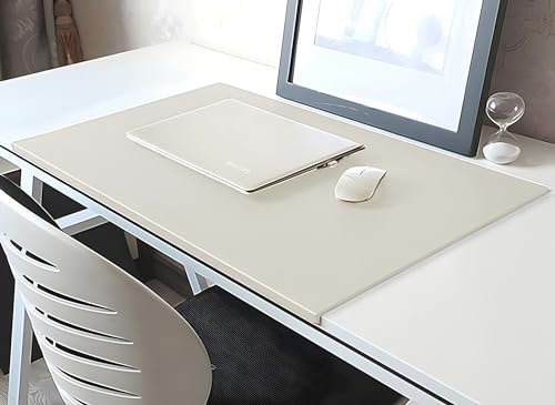 Tapis de souris avec protection des bords, en cuir synthétique, tapis de bureau avec rebord de fixation, tapis de souris de jeu antidérapant, 120 x 60 cm, blanc