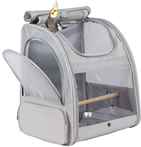 ORIZZP Vogel-Rucksack, Vogelreisetasche mit Standstange, von Fluggesellschaften zugelassen, Grauer Vogel-Rucksackträger