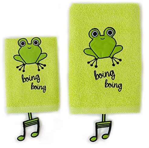 Milk&Moo Cacha Frog Kinder Handtuch Set | 100% Baumwolle | Oeko-Tex Zertifiziert | kuschelig weich | extrem saugfähig und verblassen fest | 1 Badetuch und 1 Waschlappen | 2er Set | grün | ab 0 Monate