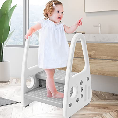 Rainberg Step Stool for Kids, Toddler Step Ladder with Handles, Anti-Slip Stool for Children, Plastic Ladder/Toddler Helper Stool for Potty Training, Bathroom Sink, Bedroom & Kitchen, Easy to Clean