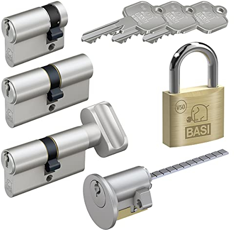 BASI | V50 Schließzylinder | gleichschließend und frei kombinierbar | Viele Längen verfügbar | Profilzylinder für Haus und Wohnung | Doppelzylinder A:30 mm B:40 mm