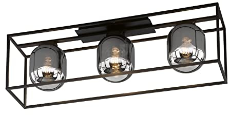 Dimmbare Industrial Style LED Deckenleuchte 3 flammig - Retro Design mit Rauchglas
