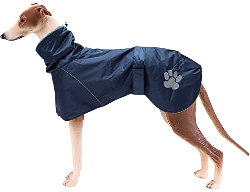 Geyecete Hundemantel Wasserdichter fur Windhund, Winter Hundejacken mit warmem plüschfutter,Regenmantel Winddicht,Outdoor-Hundebekleidung mit verstellbaren Bändern,fur mittel und große Hunde-Blau-XXL