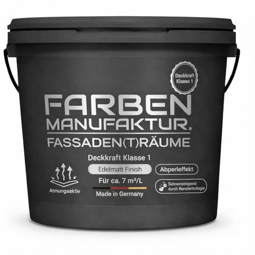 Farben Manufaktur Fassadenfarbe Hausfarbe Wandfarbe Sockelfarbe Acrylatfarbe lösemittelarm RAL 2L, Farbe: 7033 Zementgrau