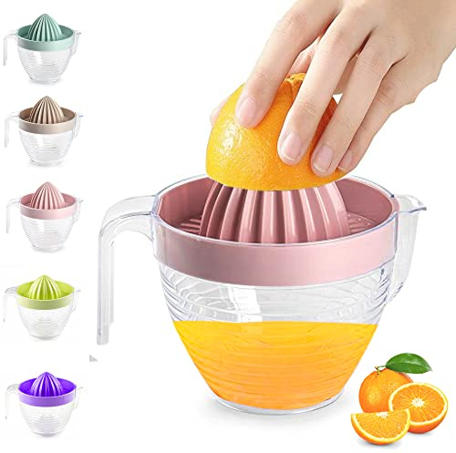 Exprimidor de plástico cítricos y naranja exprimidor manual de plástico exprimidor de frutas para lima fresca, melón agua, fresa, arándano, uvas jugo saludable rosa con jarra transparente)