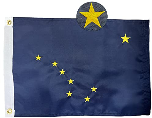 FRF FLAG Alaska-Flagge, 30,5 x 45,7 cm, bestickte Alaska-Staatsflagge, 210D-Nylon, Alaska-Bootsflagge, mit 2 Messingösen und 4 Reihen von unteren Stichen