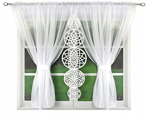 Generisch Fertige Gardine Albania 400x150 Weiss Voile Scherenschnitt Paneel Fensterdekoration