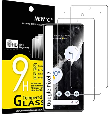 NEW'C 3 Piezas, Protector Pantalla para Google Pixel 7, Cristal templado Antiarañazos, Antihuellas, Sin Burbujas, Dureza 9H, 0.33 mm Ultra Transparente, Ultra Resistente