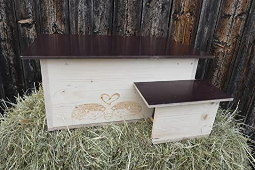 Premium XXL Igelhaus Natur ohne Boden 62cm x 50cm x 29cm Igelhotel 20mm Vollholz Winterfest Kein Bausatz:ausgelagerter Labyrintheingang,Rattenklappe, Herstellung in Niederbayern