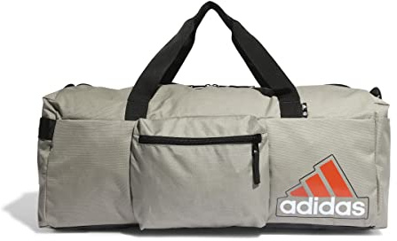 adidas Unisex Essentials Seasonal Duffel Bag Medium, Silver Pebble/White/Preloved Red, M