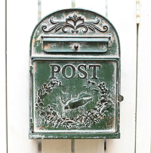 BIG FORTUNE Briefkasten Wandhalterung Briefkästen für AußenWandmontage Außenbriefkästen Antiker Stil Vintage Briefkasten Home Decor Metall Dunkelgrün Vintage Rustikaler Briefkasten Garten Outdoor
