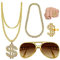 YISKY Hip Hop Kostüm Set, 4 Stück Rapper Set, 70er, 80er, 90er Jahre Accessoires, Pimp Outfit, Hip Hop Dollar Halskette Ring Armband Brille, Dollar Kette set, für Fasching & Karneval Cosplay Kostüm