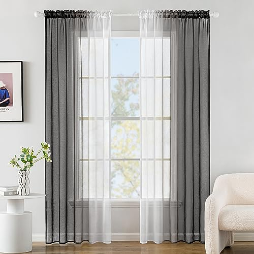 MIULEE Gardine Vorhänge Schwarz Transparente Wohnzimmer Modern Gardine Zweifarbiger Schiebevorhänge Vorhänge Gardinenschals Schlafzimmer 2er Set 140x225cm