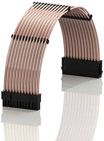 LINKUP - 30cm 24-Poliges (20+4) Motherboard-PSU-Kabelverlängerung 18AWG Sauerstofffreies Kupfer Teflonummantelung Individueller Mod-PC mit Kämmen | Einzelverpackung | 300mm - Rosa