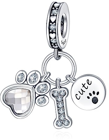 Annmors 925 Sterling Silber Bead Charms für Europäische Armbänder und Halskette Lucky Dog Paws Charms Perlen mit Zirkonia,Weihnachten,Valentinstag, Muttertag, Geschenkanhänger für Frauen und Mädchen
