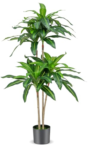 COSTWAY 140cm Kunstpflanze, Künstliche Pflanze Dracena, Zimmerpflanze mit Topf & 92 Blättern, Pflanze Grün Drachenbaum Kunstpalme, Kunstbaum Palme, für Garten Büro Zimmer Dekoration