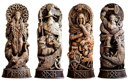 lmoikesz 4 Stück/Set Elegante Dekoration mit nordischen Göttern, dekorative Harzstatuen, einzigartiger Stil, nordische Götter, Skulpturenornament