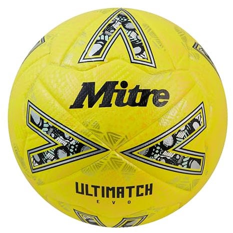 Mitre Ultimatch Football, Enhanced Control, Extra Durability, Added Accuracy, Ball, Fluo Yellow/Floodlight Yellow/Gritty Gold, 4