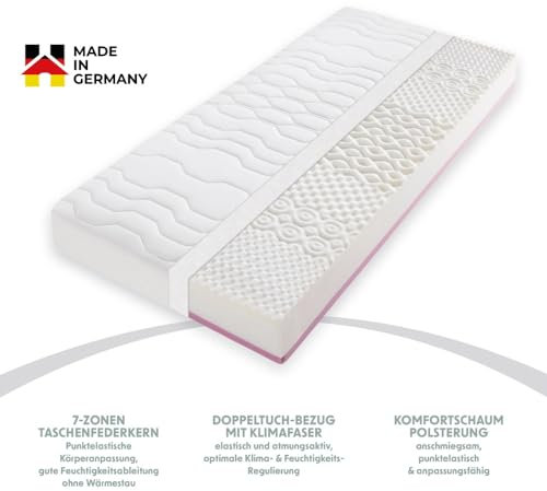 Home Deluxe - Taschenfederkernmatratze Touch - 140 x 200 cm, H3/H4, Gesamthöhe: 20 cm, 7 Liegezonen, waschbarer Bezug I Allergiker Matratze TFK Matratze