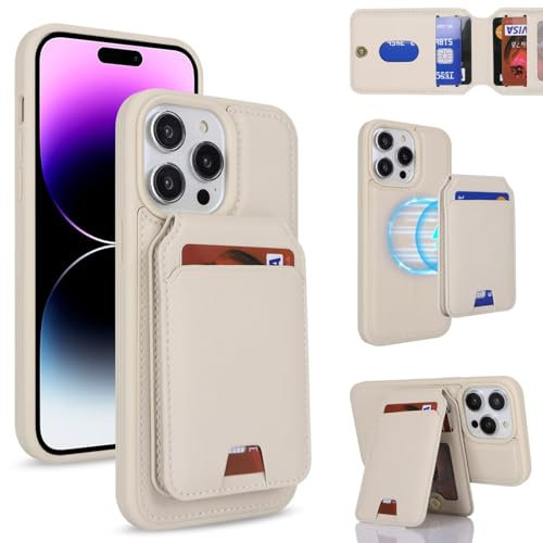 Zouzt for iPhone 14 Pro Max 6.7 Inch Detachable 2 in 1 Wallet Case with Card Holder for Magsafe, Magnetic PU Leather Flip Credit Slot Protective Phone Cover Women Men - White
