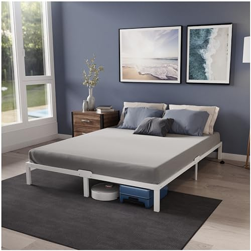 Dreamzie Bett 200x200 mit Lattenrost aus Metall - Bettgestell 200x200 für Matratze, Höche 35 cm - Großer Stauraum, Leicht zu Montieren und Stabil - Weiß Lattenrost