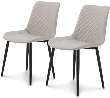 seonyou sillas de Comedor Pack 2 sillas Cocina, Diseño nordica Silla Tapizada Cuero Sintético sillas Comedor Modernas, Beige Ergonomica Silla Estructura Metálica