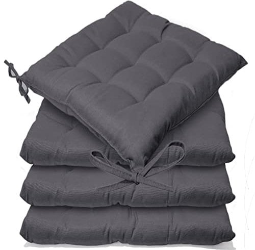 Casabella Pack of 6 Seat Pad for Dining Chair Garden Kitchen Chair Cushion With Tie On_9 Stitch_D-grey Indoor/Outdoor Comfortable chair pads for Kitchen seat pads 9 stitch cushions