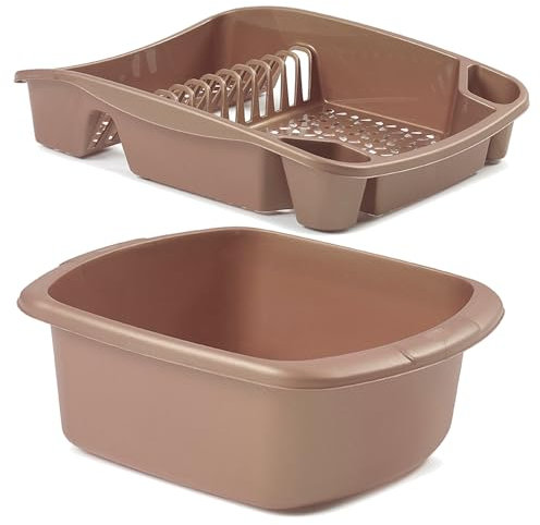 ZARVICZONIA Rectangular Washing up Bowl Large With Plastic 12 Bays Dish Drainer with Cutlery Holder, Dish Drainer Plate and Cutlery Tray Rack, Kitchen Sink Utensil Holder Stand (Gold)