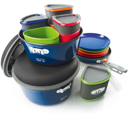 GSI Outdoors Bugaboo Ceramic Camper 4-Person Multi-Coloured Mess Kit with 12-Piece Cooking Set