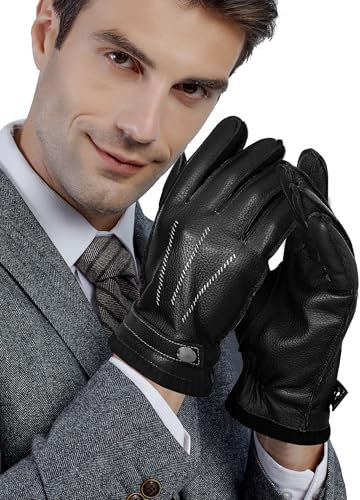 GSG SINCE 1998 Chromfrei Lederhandschuhe Herren Winter Fahrhandschuhe mit warmer Wollfütterung Touchscreen Lammfell handschuhe Schwarz XL