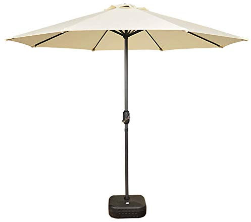 LiJJi 2.7M Iron Garden Parasol Umbrella S Patio with Parasol Base with Handle Crank Outdoor Umbrella Canopy Wine Re