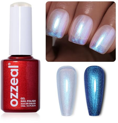 Ozzeal UV Nail Polish Glitter, Blue Transparent Pearl Glitter UV Gel Nail Polish Glitter Shimmer Gel Nail Polish Shell Gel Nail Polish Soak Off UV LED Manicure 15 ml
