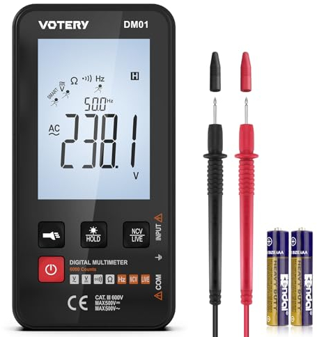 Multimetro digitale, Multimetro da 6000 conteggi, Gamma automatica, Test NCV, Test di tensione CC/CA, Resistenza di tensione, Frequenza, Adatto per casa, fai da te, professionale, automobili, ecc.