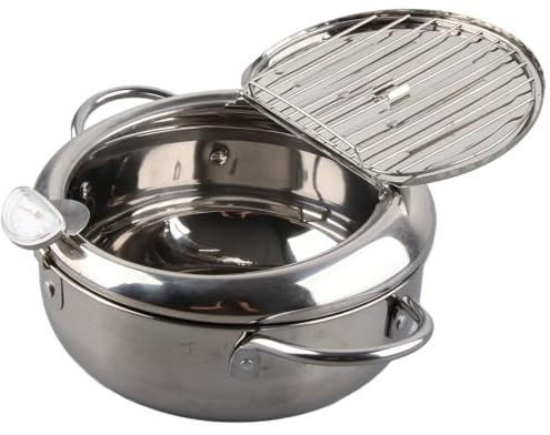 Tempura-Fritteuse, Tempura-Fritteuse Im Japanischen Stil, Fritteuse mit Thermometer, Cold-Touch-Griff, Ölstand-Erinnerung, Kompatibel mit Gasherd und Elektroherd (S-Größe 20 cm)